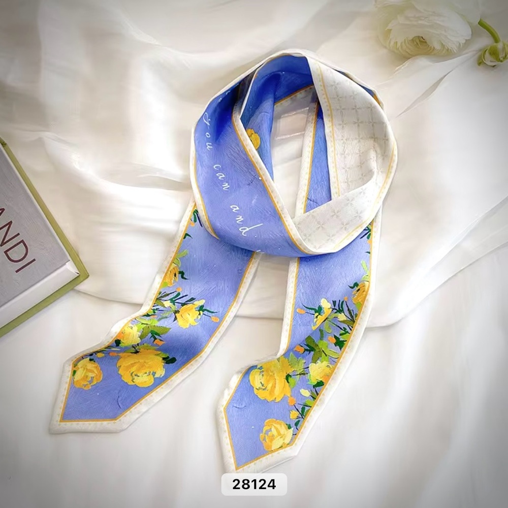 Floral Blue and Yellow Skinny Scarf